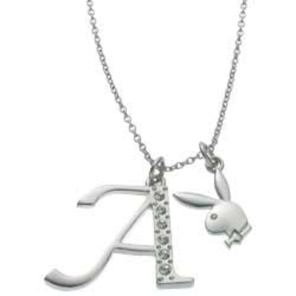 Playboy Necklace Platinum Plated Bunny Letter A - Picture 2 of 2